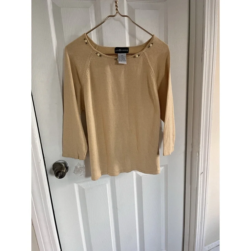 VTG SILK Sage Harbor Yellow Knit Sweater Feminine Floral Rose Detail Cottagecore
